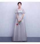 少女禮服裙透視網紗圓領長裙