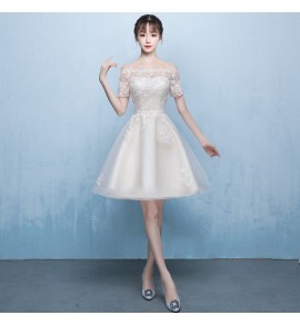 少女禮服裙一字肩短袖短裙