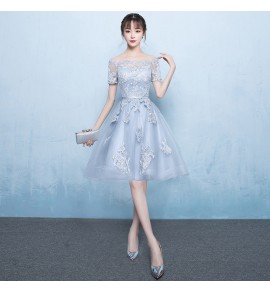 少女禮服裙一字肩短袖短裙