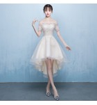 少女禮服裙一字肩短袖前短後長裙