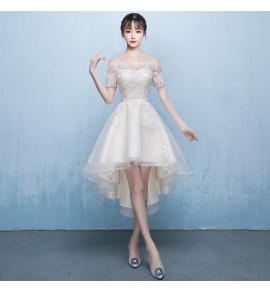 少女禮服裙一字肩短袖前短後長裙