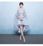 少女禮服裙一字肩短袖前短後長裙