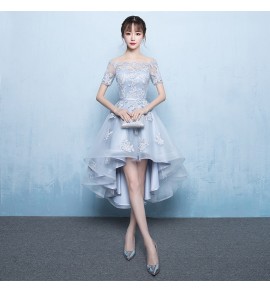 少女禮服裙一字肩短袖前短後長裙