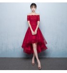 少女禮服裙一字肩短袖前短後長裙