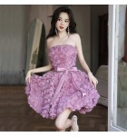 少女禮服裙抹胸立體花朵短裙