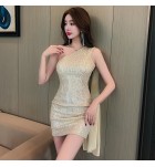 晚裝禮服裙單肩飄帶亮片短裙