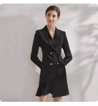 女裝連身裙西裝領雙排扣不規則荷葉裙襬