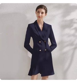 女裝連身裙西裝領雙排扣不規則荷葉裙襬