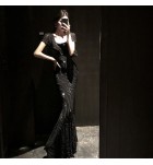 少女禮服連身裙方領燙鑽魚尾裙