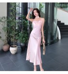 少女連身裙緞面吊帶立體花朵禮服裙