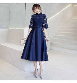 少女連身裙立領中袖中長裙
