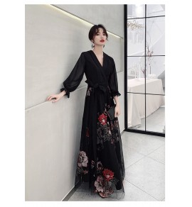 少女連身裙黑色V領禮服裙