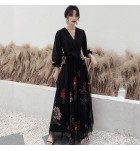 少女連身裙黑色V領禮服裙