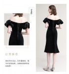 晚裝禮服一字肩開叉中裙 