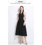 女裝連身裙波點掛脖露背中裙