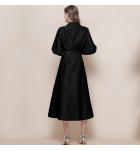 女裝連身裙V領單排扣中長裙