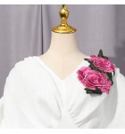 女裝連身裙V領刺繡花朵印花大裙襬