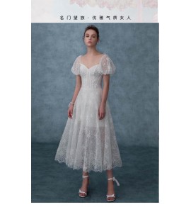 少女連身裙V領泡泡袖禮服裙