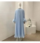 連身裙圓領鑲鑽駝鳥毛袖百褶裙