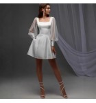 少女禮服裙白色方領公主袖短裙