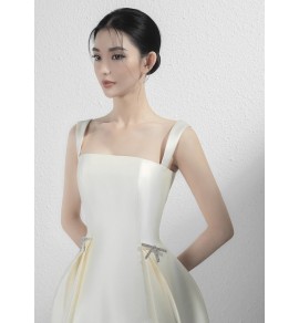 少女禮服裙吊帶緞面中長裙