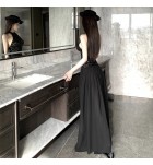 少女禮服裙掛脖露背黑色亮片長裙