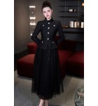 女裝連身裙立領長袖鑽扣長裙