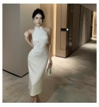少女連身裙蕾絲花朵掛脖禮服裙
