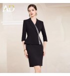 女裝連身裙V領七分袖中長裙