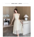 少女連身裙掛脖露肩中長裙