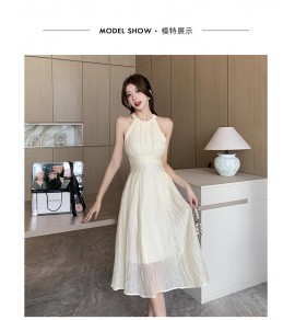 少女連身裙掛脖露肩中長裙