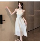 少女連身裙掛脖露肩中長裙
