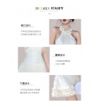 少女連身裙掛脖露肩木耳花邊A字裙