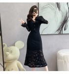 女裝連身裙蕾絲鏤空中長裙