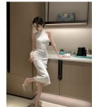 少女連身裙掛脖露肩中長裙