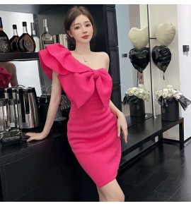 少女禮服裙單肩蝴蝶結露背短裙