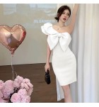 少女禮服裙單肩蝴蝶結露背短裙