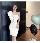 少女禮服裙單肩蝴蝶結露背短裙