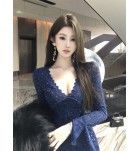 少女連身裙V領蕾絲長袖短裙