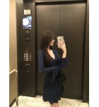 少女連身裙V領蕾絲長袖短裙