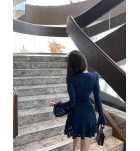 少女連身裙V領蕾絲長袖短裙
