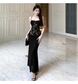 女裝禮服吊帶抹胸露背蕾絲長裙