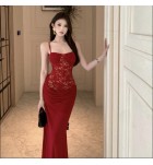 女裝禮服吊帶抹胸露背蕾絲長裙