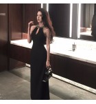 女裝禮服裙掛脖露肩鑽飾流蘇長裙