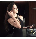 女裝禮服裙掛脖露肩鑽飾流蘇長裙