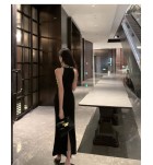 女裝禮服裙掛脖露肩鑽飾流蘇長裙