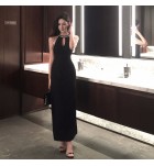 女裝禮服裙掛脖露肩鑽飾流蘇長裙