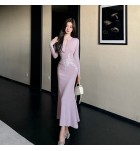 女裝連身裙立領長袖繡花長裙