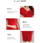 少女連身裙V領連肩袖中長裙