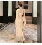 少女禮服裙一字肩抹胸露背長裙